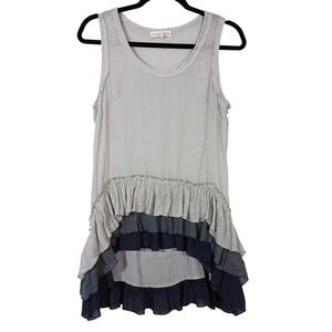 A'Reve Grey Blue Tiered Ruffle High-Low Tunic Tank Top Size M